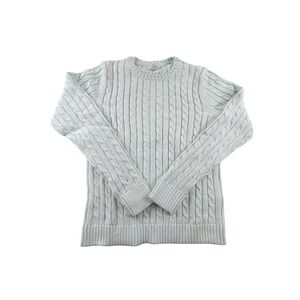 LL Bean Cable Knit Sweater Small Mint Green Cotton Crewneck 258841